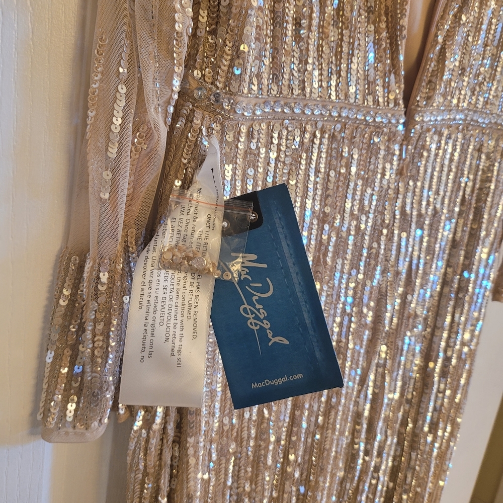 Mac duggal long sleeve sequin stripe gown dress